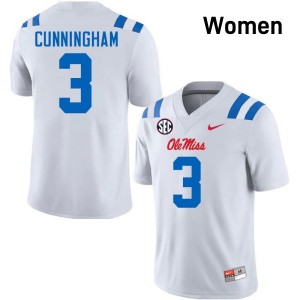 Women Caleb Cunningham White Ole Miss #3 Stitched Jersey 451237-214