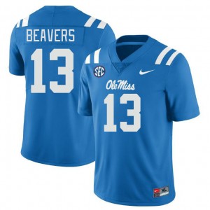 Men Cedrick Beavers Powder Blue Mississippi #13 Stitched Jerseys 617905-698