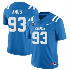 Men Corey Amos Powder Blue Ole Mississippi Rebels #93 Embroidery Jerseys 940544-505
