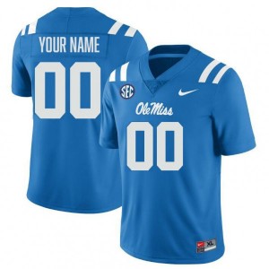 Men Custom Powder Blue Ole Mississippi Rebels #00 Game Jersey 913293-311