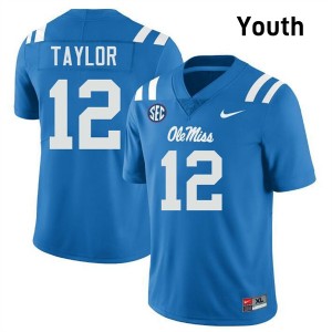 Youth Damien Taylor Powder Blue Ole Miss #12 Official Jerseys 286355-416