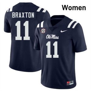 Women Jaylon Braxton Navy University of Mississippi #11 Replica Jerseys 698641-901