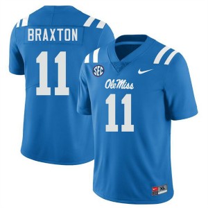 Men Jaylon Braxton Powder Blue Ole Mississippi Rebels #11 Replica Jerseys 424060-493
