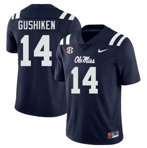 Men Kapena Gushiken Navy Ole Miss #14 Replica Jerseys 169951-290