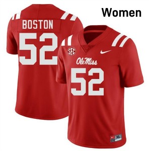 Women Kenneth Boston Red Ole Mississippi #52 Stitched Jersey 679745-324