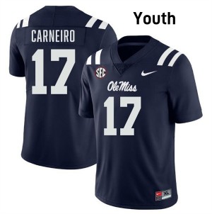 Youth Lucas Carneiro Navy Ole Mississippi #17 Game Jersey 808786-940