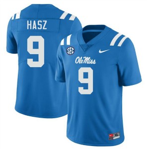 Men Luke Hasz Powder Blue University of Mississippi #9 Embroidery Jersey 771871-835