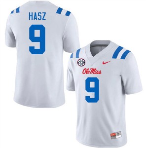 Men Luke Hasz White Ole Mississippi #9 Stitched Jersey 780995-693
