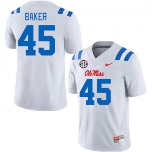 Men Mike Baker White Ole Mississippi Rebels #45 University Jerseys 367999-877