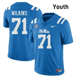 Youth PJ Wilkins Powder Blue Ole Miss Rebels #71 Embroidery Jerseys 483866-744