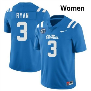 Women Sage Ryan Powder Blue Ole Miss Rebels #3 Stitched Jersey 466165-120
