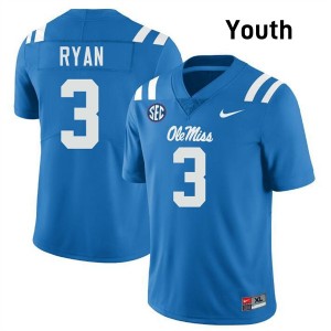 Youth Sage Ryan Powder Blue University of Mississippi #3 Player Jerseys 298810-323