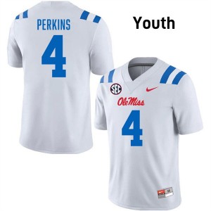Youth Suntarine Perkins White Ole Miss #4 University Jerseys 772943-350