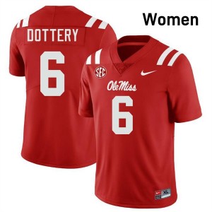 Women TJ Dottery Red University of Mississippi #6 Replica Jersey 574506-595