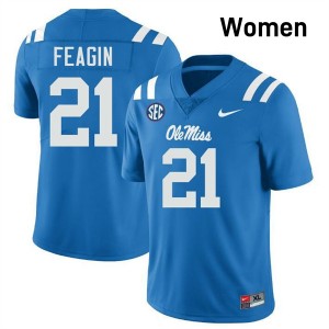 Women Tavoy Feagin Powder Blue Mississippi #21 Stitched Jerseys 828340-236