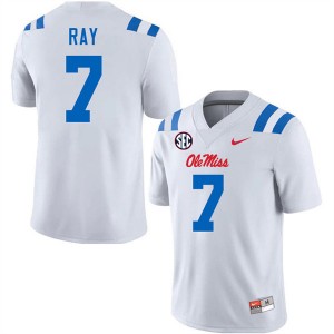 Men Traylon Ray White Ole Mississippi #7 University Jerseys 450107-911