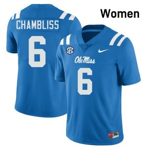 Women Trinidad Chambliss Powder Blue Ole Miss #6 Stitched Jersey 423242-704