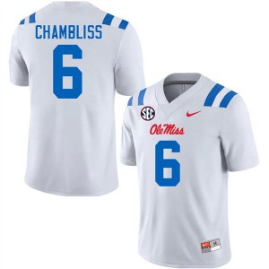 Men Trinidad Chambliss White University of Mississippi #6 NCAA Jersey 255692-725