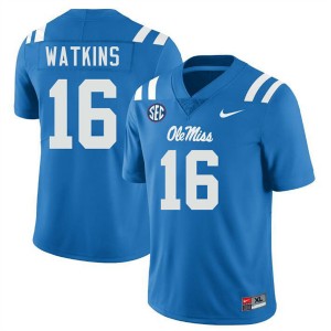 Men Winston Watkins Powder Blue Ole Mississippi Rebels #16 Replica Jerseys 875297-984