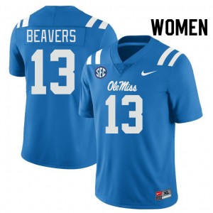 Women Cedrick Beavers Powder Blue Ole Miss Rebels #13 Alumni Jersey 412071-334