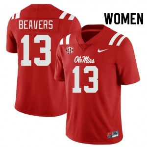 Women Cedrick Beavers Red Ole Miss #13 University Jerseys 171939-475