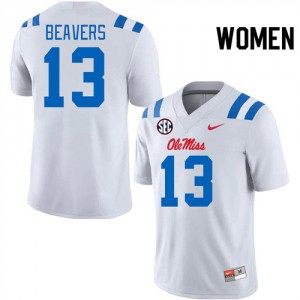 Women Cedrick Beavers White Ole Mississippi #13 Limited Jerseys 874778-389