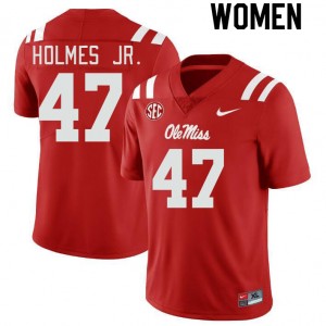Women DeeJay Holmes Jr. Red Ole Mississippi #47 Limited Jerseys 239273-871
