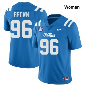Women Jamarious Brown Powder Blue Ole Miss Rebels #96 Stitched Jerseys 857889-977