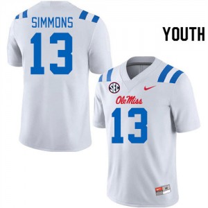 Youth Austin Simmons White Ole Miss #13 NCAA Jerseys 432720-988