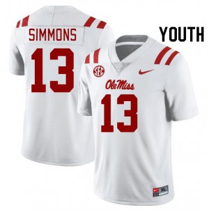 Youth Austin Simmons White Ole Miss Rebels #13 2025-26 Jerseys 353594-683