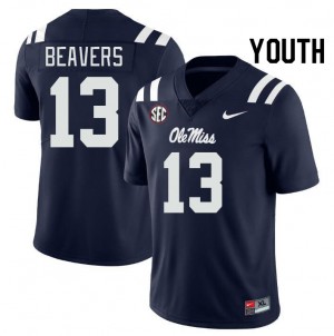 Youth Cedrick Beavers Navy Mississippi #13 2025 Jersey 697854-951