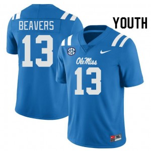 Youth Cedrick Beavers Powder Blue Ole Miss #13 Player Jerseys 221947-951