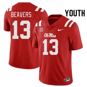 Youth Cedrick Beavers Red Ole Mississippi #13 2025 Jersey 346333-766
