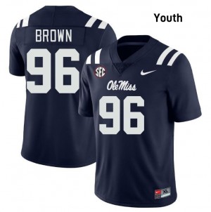Youth Jamarious Brown Navy Ole Miss #96 Stitched Jersey 362407-228