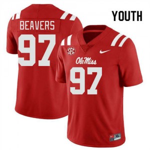 Youth Kamron Beavers Red Ole Mississippi Rebels #97 High School Jerseys 207830-906