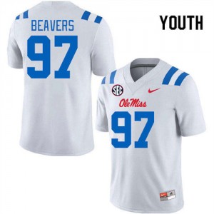 Youth Kamron Beavers White Ole Miss Rebels #97 Embroidery Jersey 674950-300