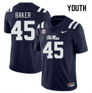 Youth Mike Baker Navy University of Mississippi #45 2025 Jersey 222637-908