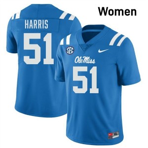 Women Zxavian Harris Powder Blue Ole Miss Rebels #51 NCAA Jerseys 503855-872