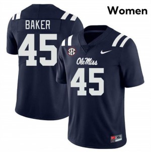 Women Mike Baker Navy Ole Miss #45 Embroidery Jerseys 794974-438